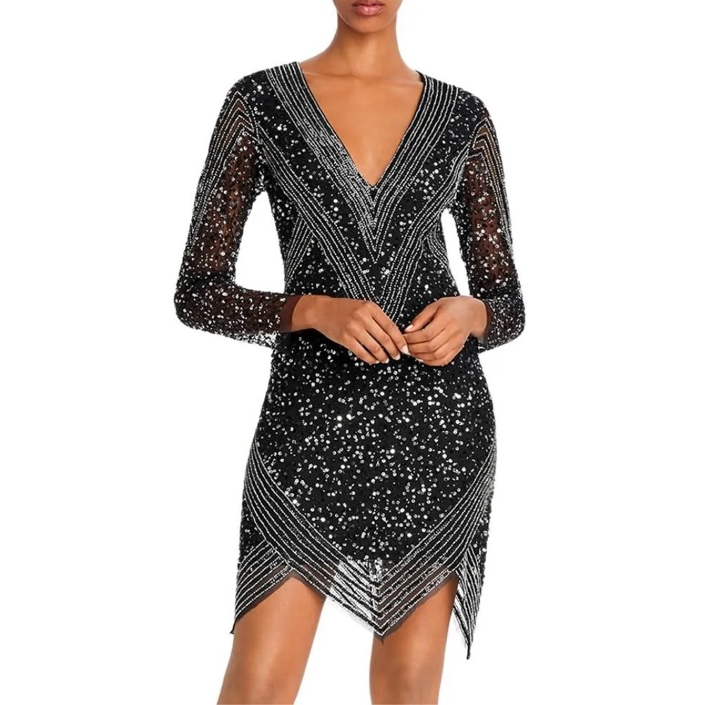 Aidan BY Aidan Mattox Women's Black Long Sleeve Beaded Cocktail